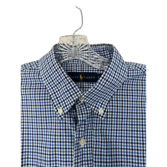 Ralph Lauren‎ Men's Blue Plaid Cotton Long Sleeve Button Down Dress Shirt Large - Picture 6 of 12